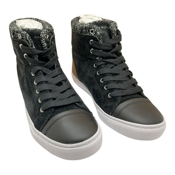 Isaac Mizrahi Sky Black Suede Soho Lily Knit Trim Lace Up Hi Top Sneakers 9 M - Picture 3 of 11